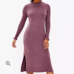 NWT Loft Mock Neck Midi Sweater Dress - regal plum XS